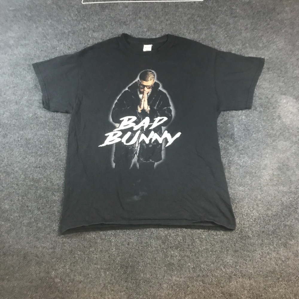 Gildan T-Shirt Men Large Black Good Bad Bunny 2018 Tour Graphic Heavy Cotton